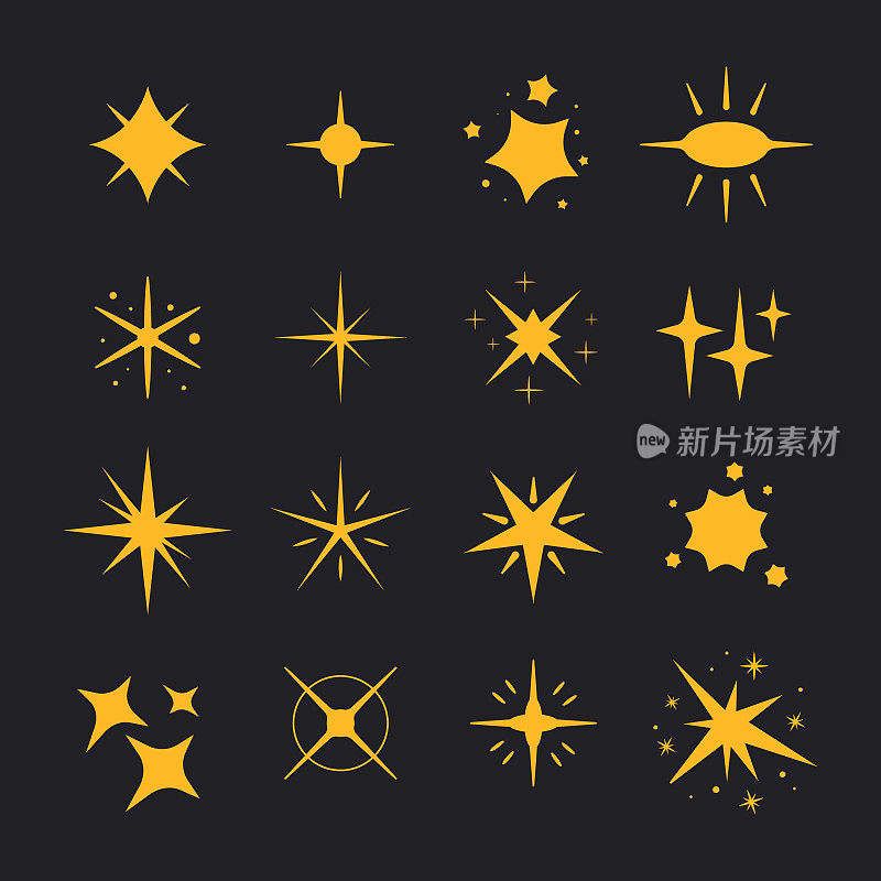 Flat sparkling stars set Vector插图